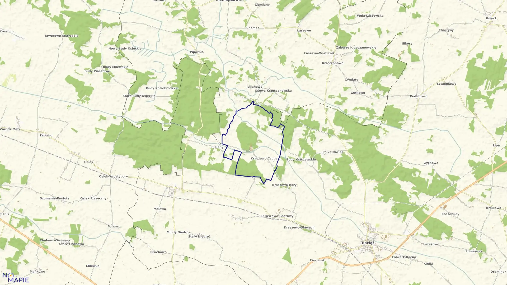 Mapa obrębu KRASZEWO CZUBAKI w gminie Raciąż